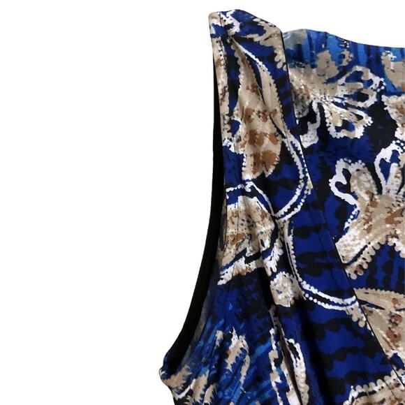 R&M Richards Southwestern Maxi Dress Blue Tan Size 6 A-Line Stretch Travel Soft - Picture 4 of 12